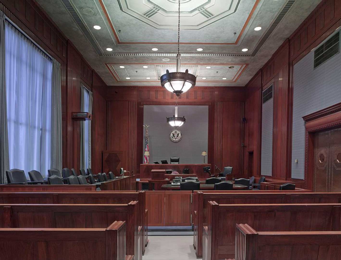 Courtroom ready for trial presentation